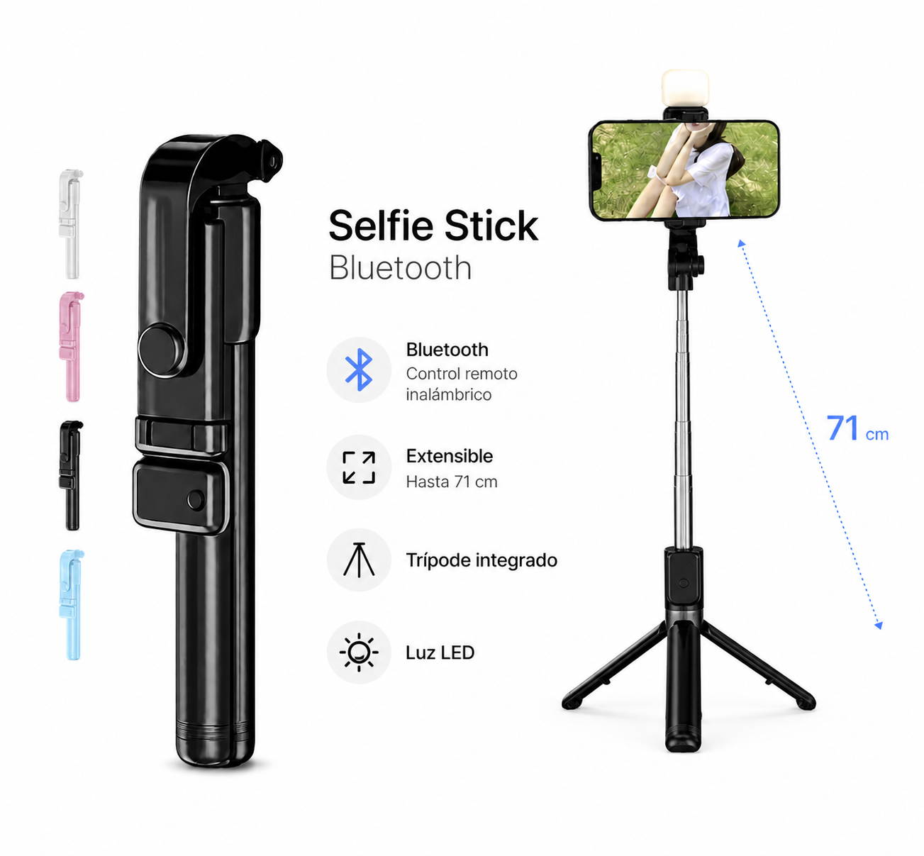 Selfie Stick Pro-Bluetooth con trípode y luz 2
